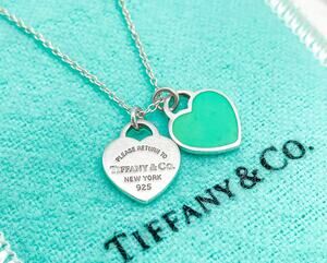 Tiffany & Co. Return to Tiffany Mini Blue Double Heart Necklace 18" (small knot)